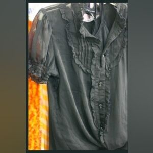 Sheer Black Ruffled Button Up Blouse by Fleurish sz M